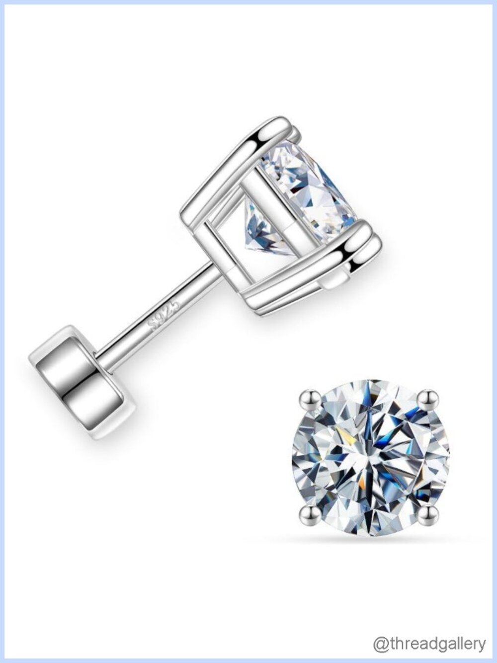 Moissanite Flat Back Stud Earrings 925 Sterling Silver Screw Back 2ct